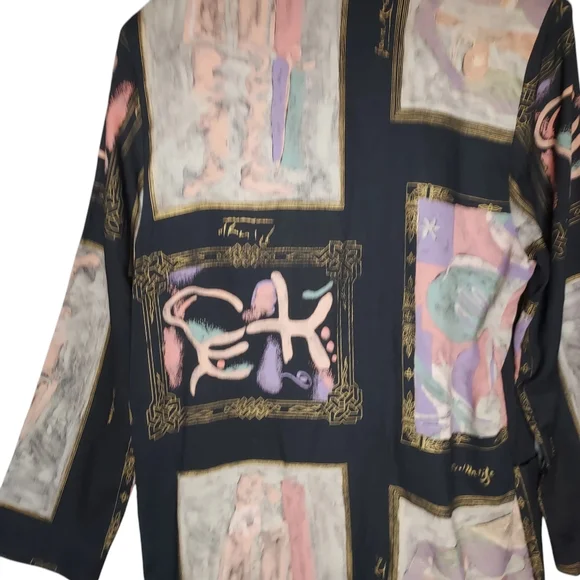 VTG USA Women L Boxy Lagenlook Art to Wear Light 80's Kimono Blazer - Picture 5 of 8